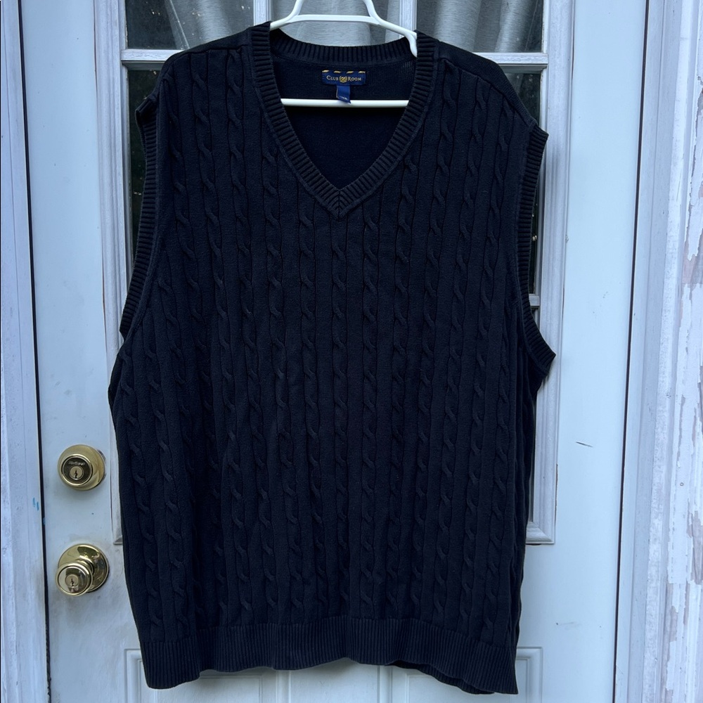 Club Room V-Neck Black Cable Knit Sweater Vest